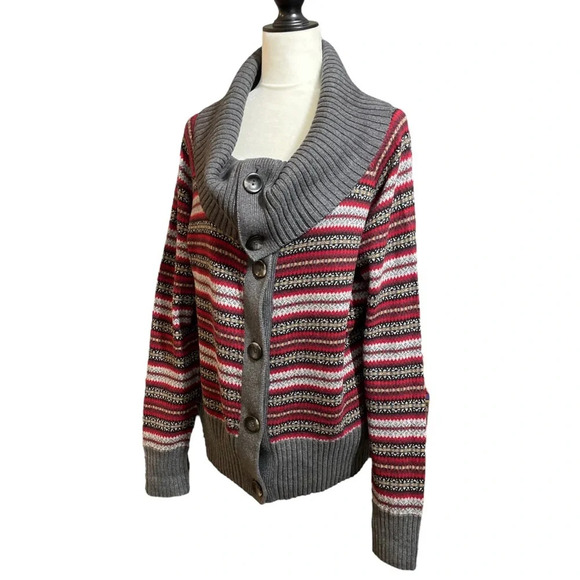 Eddie Bauer Fair Isle Shawl Collar Button Angora Cardigan Sweater XL Tall - Picture 1 of 10